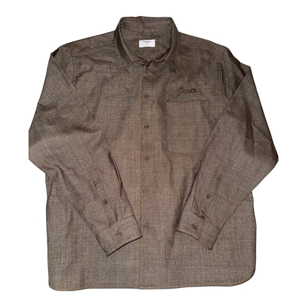 Percival Auxiliary Routine Shirt Mens L Brown Wool Blend Long Sleeve Button Up